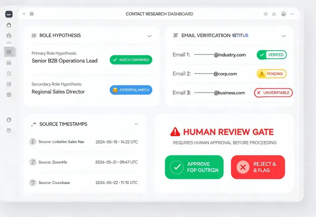 Contact verification panel with provenance and review status